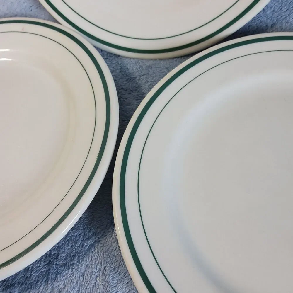 3 Vintage Restaurantware OPCo Syracuse China Green Banded Dessert Plates 7.25